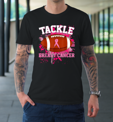 Tackle Football Pink Ribbon Breast Cancer T-Shirt