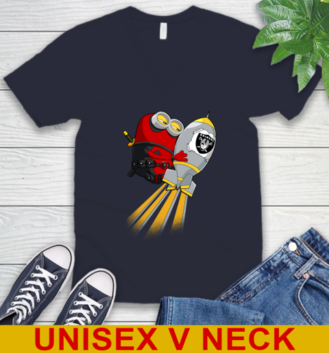 NFL Football Oakland Raiders Deadpool Minion Marvel Shirt V-Neck T-Shirt 2