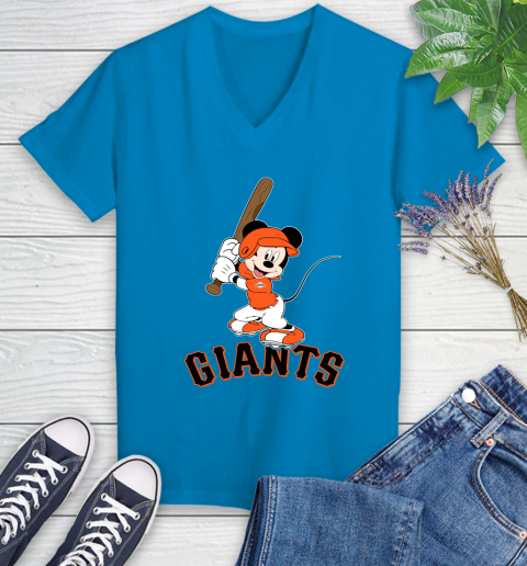 MLB Baseball San Francisco Giants Cheerful Mickey Mouse Shirt Women's V-Neck T-Shirt 6