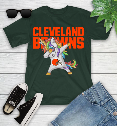 Cleveland Browns NFL Football Funny Unicorn Dabbing Sports Youth T-Shirt 5