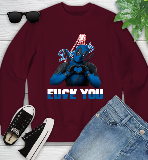 MLB Los Angeles Dodgers Deadpool Love You Fuck You Baseball Sports Youth Sweatshirt 4