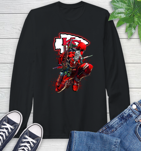 NFL Deadpool Marvel Comics Sports Football Kansas City Chiefs Long Sleeve T-Shirt 2