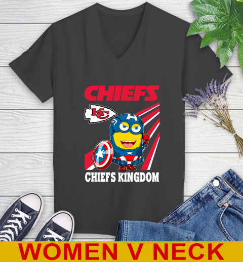 NFL Football Kansas City Chiefs Captain America Marvel Avengers Minion Shirt Women's V-Neck T-Shirt 8
