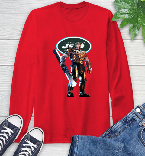 NFL Thanos Gauntlet Avengers Endgame Football New York Jets Long Sleeve T-Shirt 10