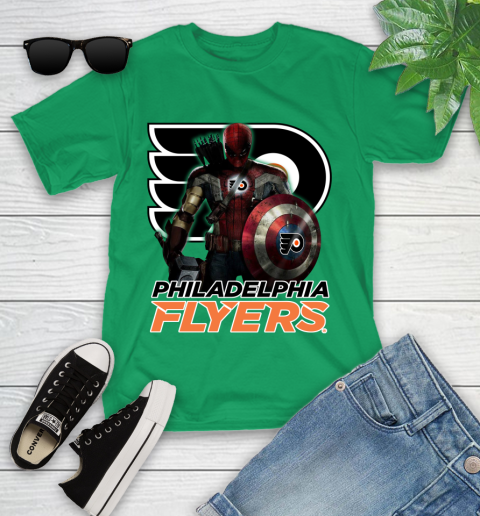 NHL Captain America Thor Spider Man Hawkeye Avengers Endgame Hockey Philadelphia Flyers Youth T-Shirt 6