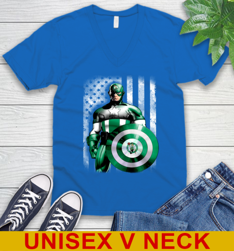 Boston Celtics NBA Basketball Captain America Marvel Avengers American Flag Shirt V-Neck T-Shirt 5