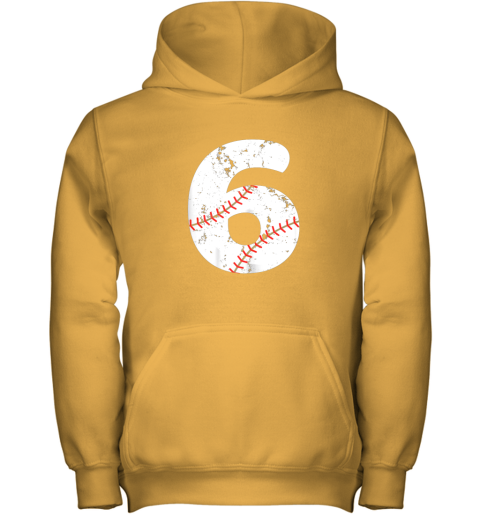 yvqq number 6 baseball vintage distressed team youth hoodie 43 front gold