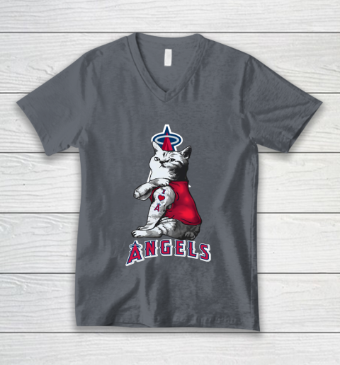 MLB Baseball My Cat Loves Los Angeles Angels V-Neck T-Shirt 4