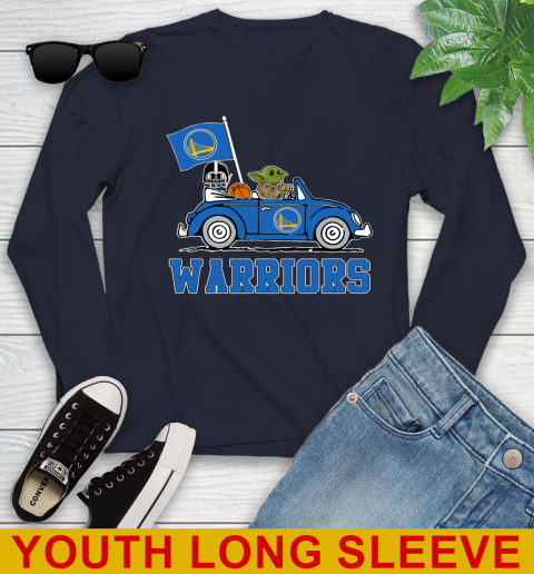 NBA Basketball Golden State Warriors Darth Vader Baby Yoda Driving Star Wars Shirt Youth Long Sleeve 3