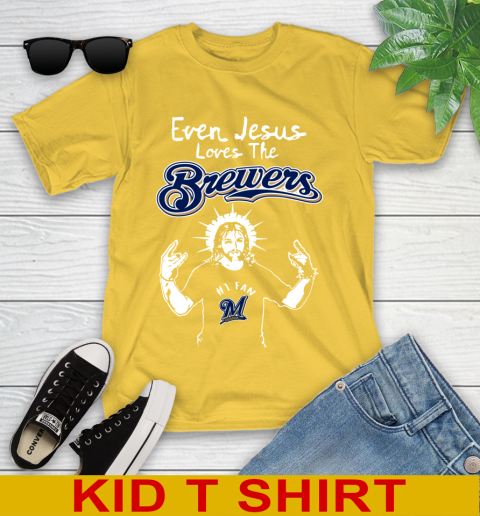 Milwaukee Brewers MLB Baseball Even Jesus Loves The Brewers Shirt Youth T-Shirt 9