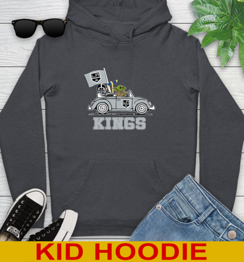 NHL Hockey Los Angeles Kings Darth Vader Baby Yoda Driving Star Wars Shirt Youth Hoodie 9