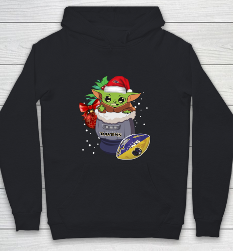 Baltimore Ravens Christmas Baby Yoda Star Wars Funny Happy NFL Youth Hoodie