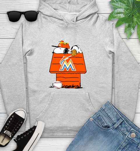 MLB Miami Marlins Snoopy Woodstock The Peanuts Movie Baseball T Shirt Youth Hoodie