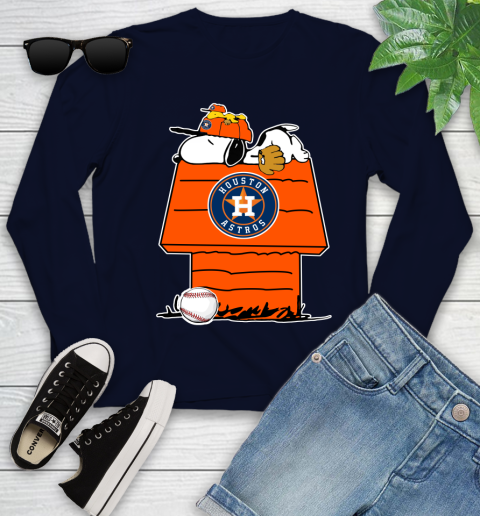 MLB Houston Astros Snoopy Woodstock The Peanuts Movie Baseball T Shirt Youth Long Sleeve 3
