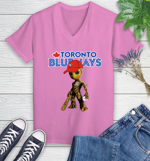 MLB Toronto Blue Jays Groot Guardians Of The Galaxy Baseball Women's V-Neck T-Shirt 14