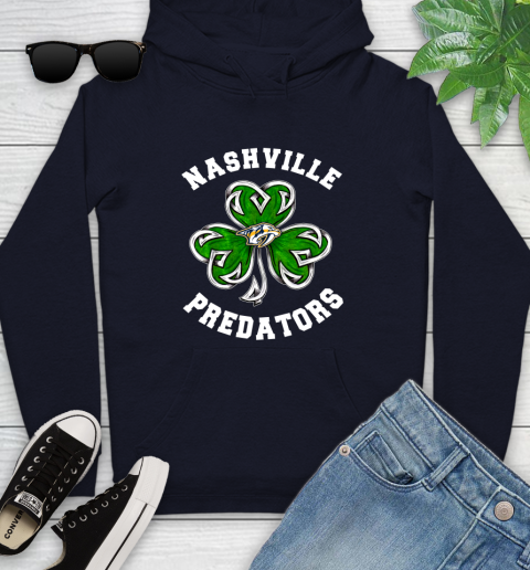 NHL Nashville Predators Three Leaf Clover St Patrick's Day Hockey Sports Youth Hoodie 3