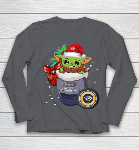 Nashville Predators Christmas Baby Yoda Star Wars Funny Happy NHL Youth Long Sleeve 8
