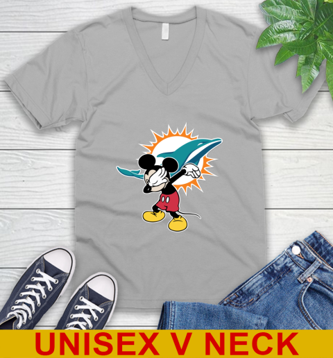 Miami Dolphins NFL Football Dabbing Mickey Disney Sports V-Neck T-Shirt 4