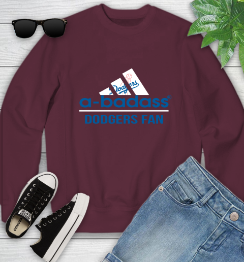 MLB A Badass Los Angeles Dodgers Fan Adidas Baseball Sports Youth Sweatshirt 4