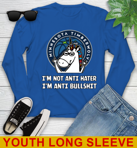 Minnesota Timberwolves NBA Basketball Unicorn I'm Not Anti Hater I'm Anti Bullshit Youth Long Sleeve 10