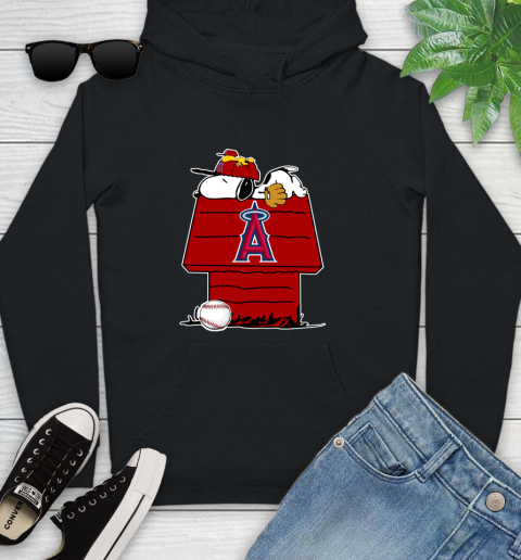 MLB Los Angeles Angels Snoopy Woodstock The Peanuts Movie Baseball T Shirt Youth Hoodie 2