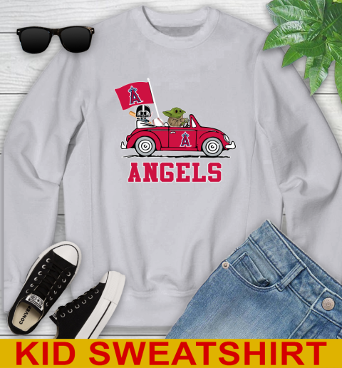 MLB Baseball Los Angeles Angels Darth Vader Baby Yoda Driving Star Wars Shirt Youth Sweatshirt 4