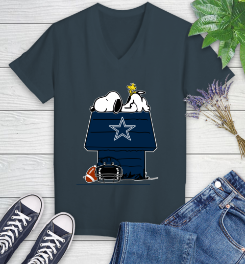 Dallas Cowboys NFL Football Snoopy Woodstock The Peanuts Movie Women's V-Neck T-Shirt 8