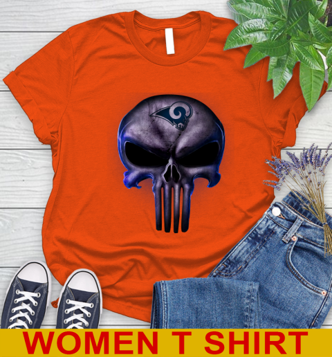 Los Angeles Rams NFL Football Punisher Skull Sports Women's T-Shirt 4 Los Angeles Rams NFL Football Punisher Skull Sports Women's T-Shirt - Image 4