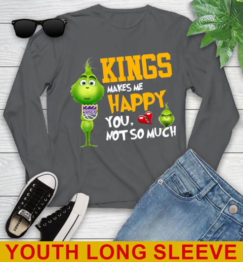 NBA Sacramento Kings Makes Me Happy You Not So Much Grinch Basketball Sports Youth Long Sleeve 9