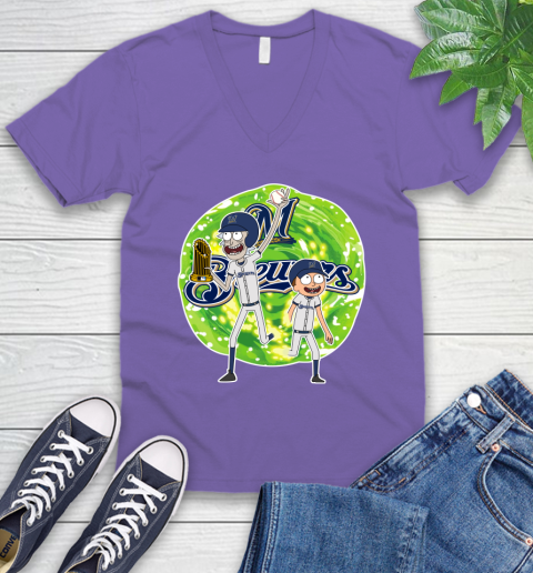 MLB Milwaukee Brewers Rick And Morty Commissioner's Trophy Baseball Sports V-Neck T-Shirt 10