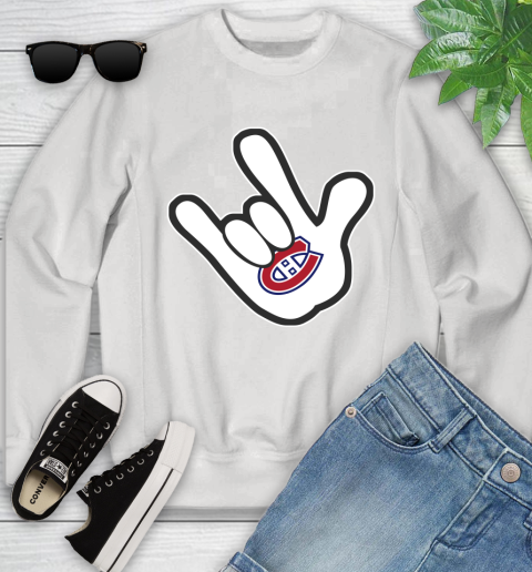Montreal Canadiens NHL Hockey Mickey Rock Hand Disney Youth Sweatshirt