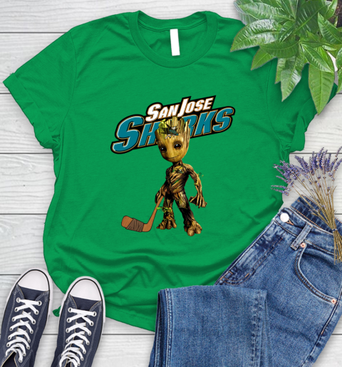 San Jose Sharks NHL Hockey Groot Marvel Guardians Of The Galaxy Women's T-Shirt 6