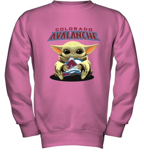Baby Yoda Hugs The Colorado Avalanche Ice Hockey Youth Sweatshirt