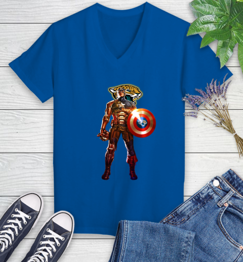 NFL Captain America Marvel Avengers Endgame Football Sports Jacksonville Jaguars Women's V-Neck T-Shirt 10