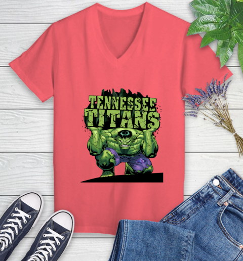 Tennessee Titans NFL Football Incredible Hulk Marvel Avengers Sports Women's V-Neck T-Shirt 6