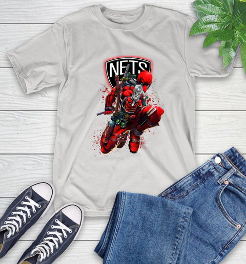 NBA Deadpool Marvel Comics Sports Basketball Brooklyn Nets T-Shirt