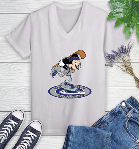 NHL Hockey Vancouver Canucks Cheerful Mickey Disney Shirt Women's V-Neck T-Shirt 2