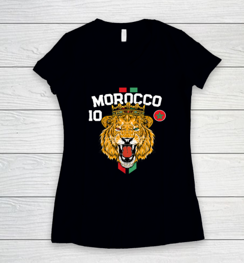 Morocco Lion Flag Sport Soccer Jersey Tee Football Proud Women's V-Neck T-Shirt