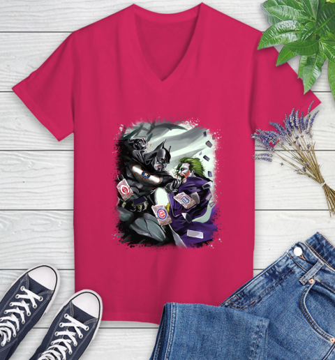Houston Astros MLB Baseball Batman Fighting Joker DC Comics Women's V-Neck T-Shirt 9