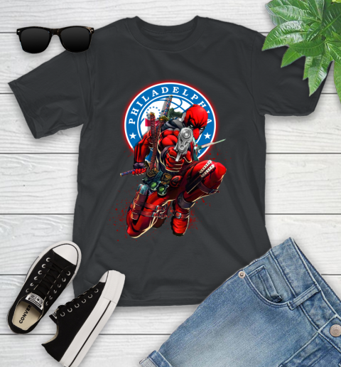NBA Deadpool Marvel Comics Sports Basketball Philadelphia 76ers Youth T-Shirt 2