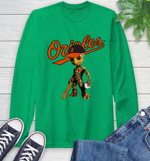 MLB Baltimore Orioles Groot Guardians Of The Galaxy Baseball Long Sleeve T-Shirt 7