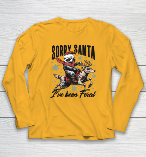 Vintage Sorry Santa I've Been Feral Raccoon Riding Horse Christmas Long Sleeve T-Shirt 2
