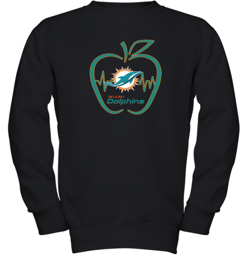 Apple Heartbeat Teacher Symbol Miami Dolphins Youth Sweatshirt