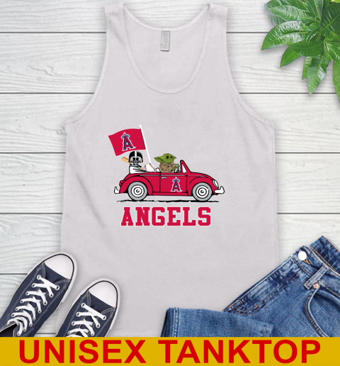 MLB Baseball Los Angeles Angels Darth Vader Baby Yoda Driving Star Wars Shirt Tank Top