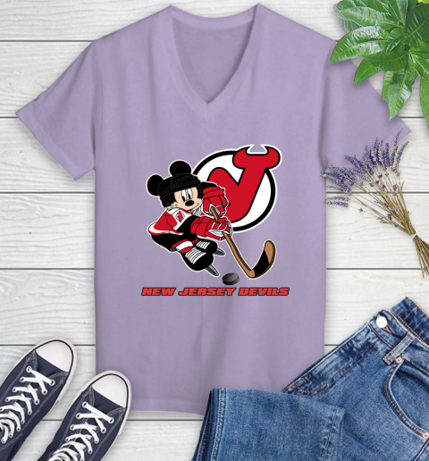 NHL New Jersey Devils Mickey Mouse Disney Hockey T Shirt Women's V-Neck T-Shirt 14