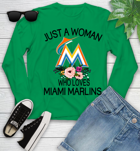 MLB Just A Woman Who Loves Miami Marlins Baseball Sports Youth Long Sleeve 4