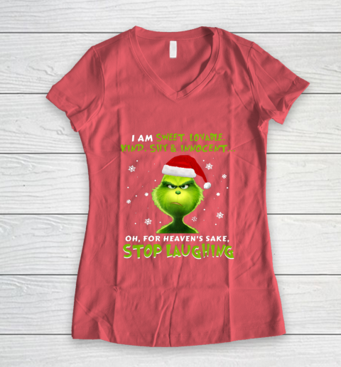 I Am Sweet Lovable Kind Shy Innocent Grinch Christmas Women's V-Neck T-Shirt 4