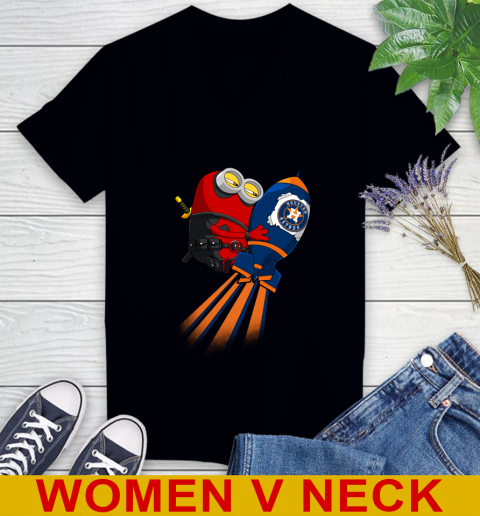 MLB Baseball Houston Astros Deadpool Minion Marvel Shirt Women's V-Neck T-Shirt