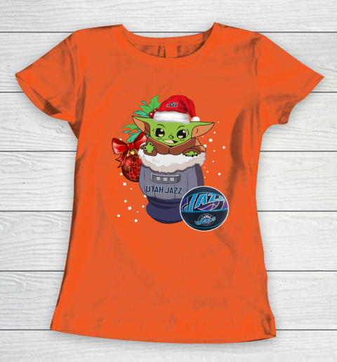 Utah Jazz Christmas Baby Yoda Star Wars Funny Happy NBA Women's T-Shirt 5