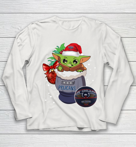 New Orleans Pelicans Christmas Baby Yoda Star Wars Funny Happy NBA Youth Long Sleeve 11